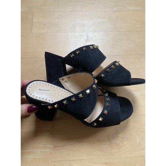 Adrienne Vittadini "Anisette" slide Sandal Mule black sz 6M block heel studded - Picture 4 of 7